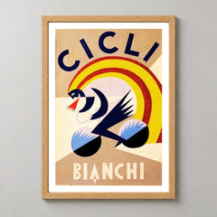 Cicli Bianchi Geometric Cycling Poster — wood frame