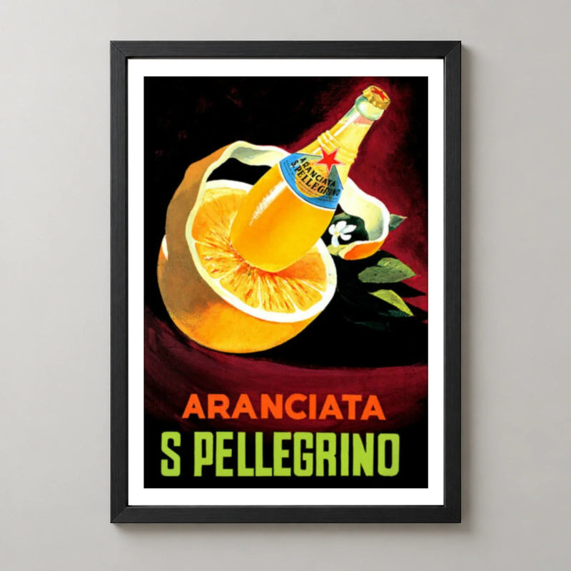 Aranciata San Pellegrino Orange Bottle Poster — black frame