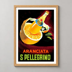 Aranciata San Pellegrino Orange Bottle Poster — wood frame