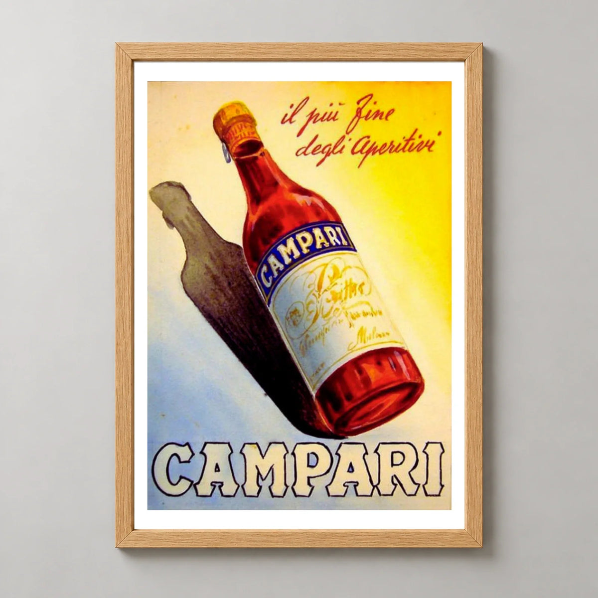 Campari Aperitif Bottle and Shadow Poster — wood frame