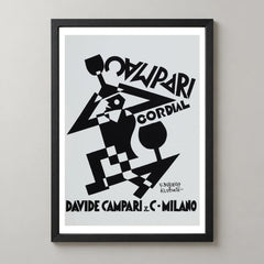Campari Cordial Black and White Figure Poster by Fortunato Depero — black frame