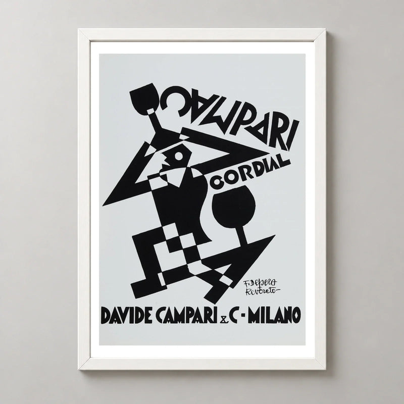 Campari Cordial Black and White Figure Poster by Fortunato Depero — white frame