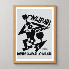 Campari Cordial Black and White Figure Poster by Fortunato Depero — wood frame