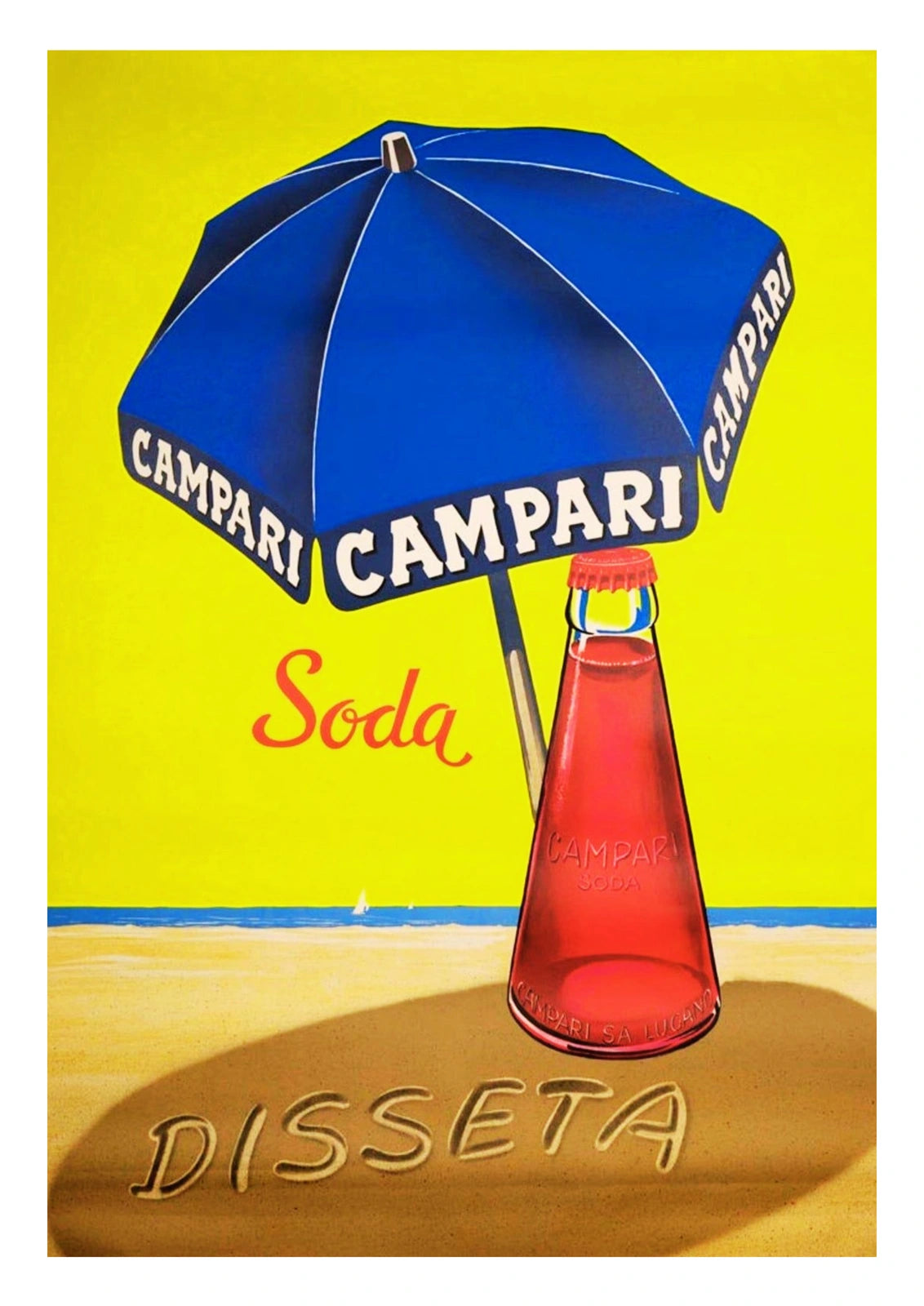 Campari Soda Blue Umbrella Beach Poster — complete artwork