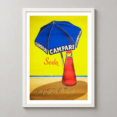 Campari Soda Blue Umbrella Beach Poster — white frame