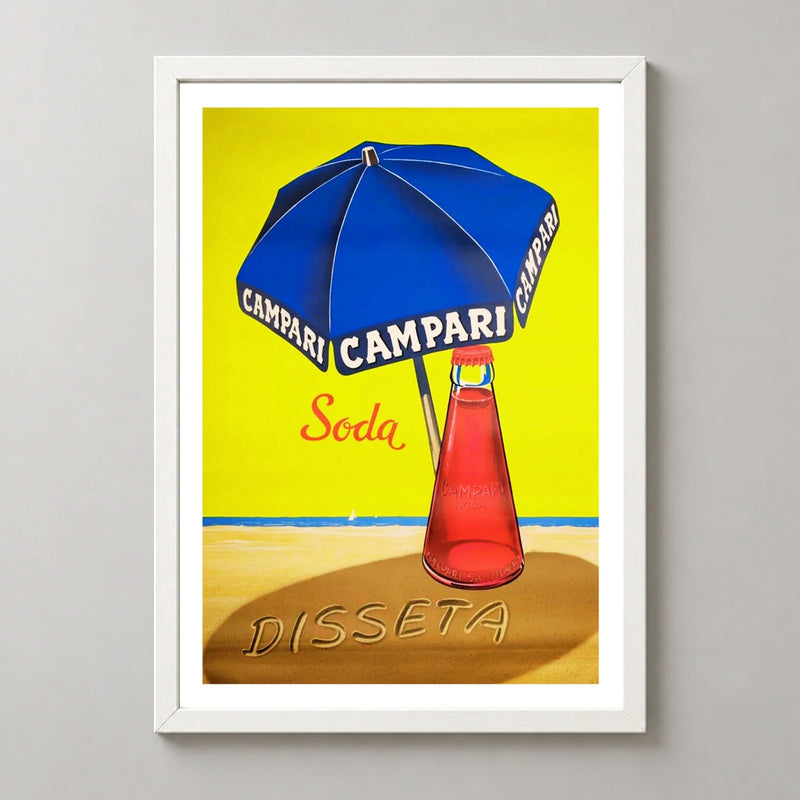 Campari Soda Blue Umbrella Beach Poster — white frame