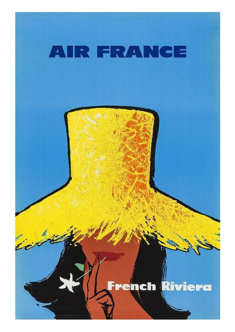 Air France French Riviera Straw Hat Poster — poster only, complete unframed artwork