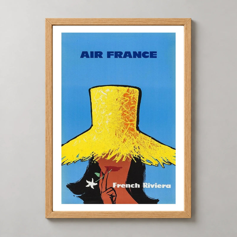 Air France French Riviera Straw Hat Poster — wood frame studio view