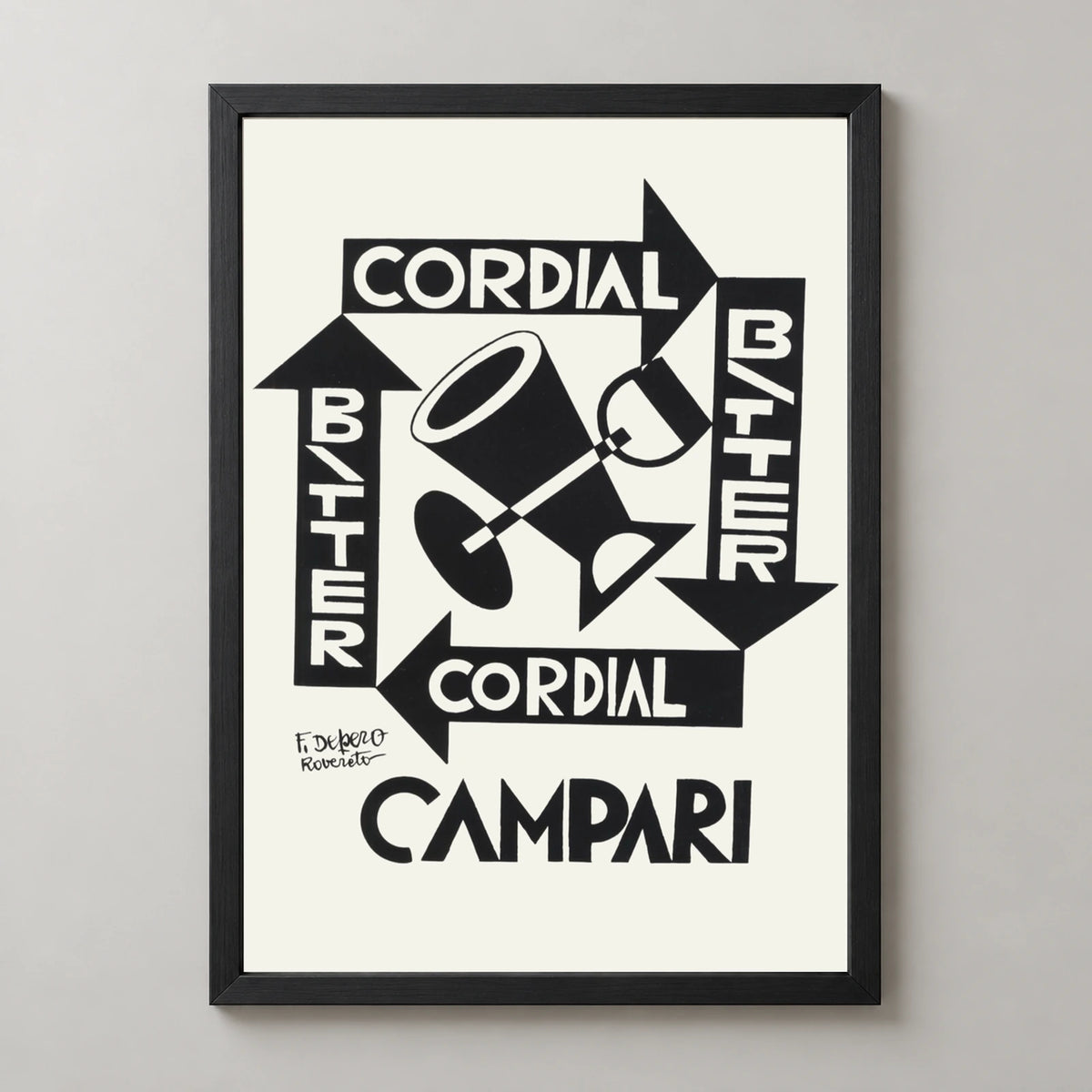 Cordial Bitter Campari Geometric Drinks Poster — black frame studio view