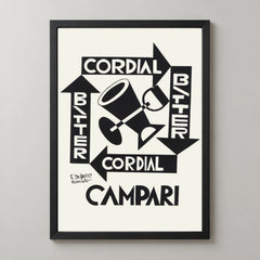 Cordial Bitter Campari Geometric Drinks Poster — black frame studio view