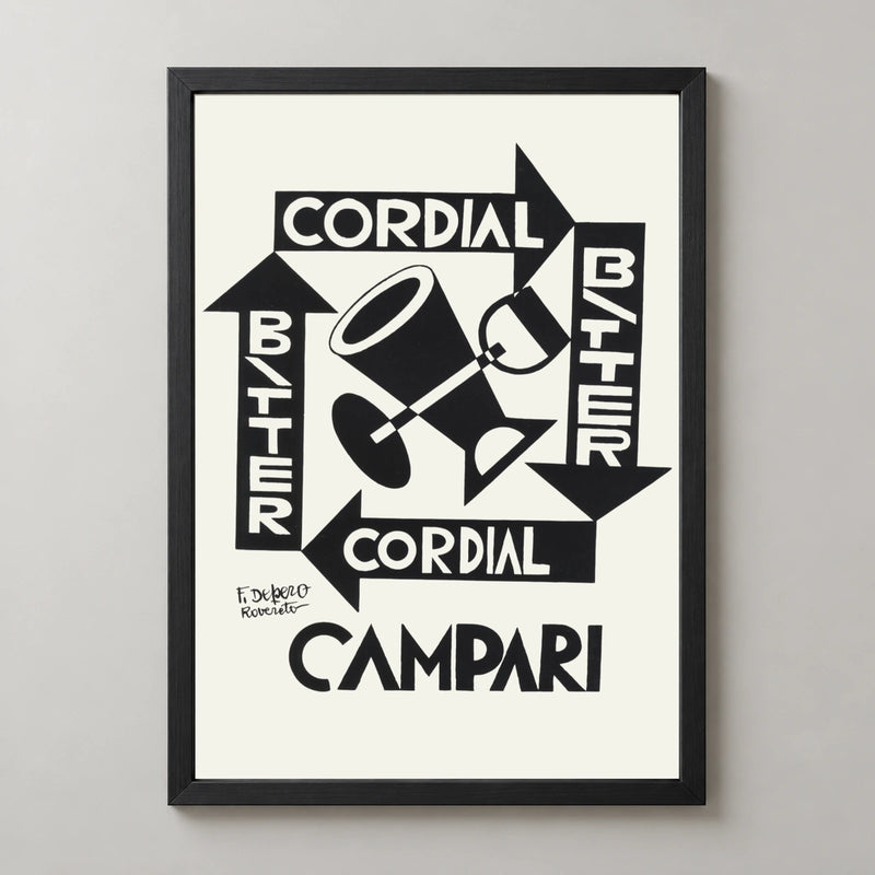 Cordial Bitter Campari Geometric Drinks Poster — black frame studio view