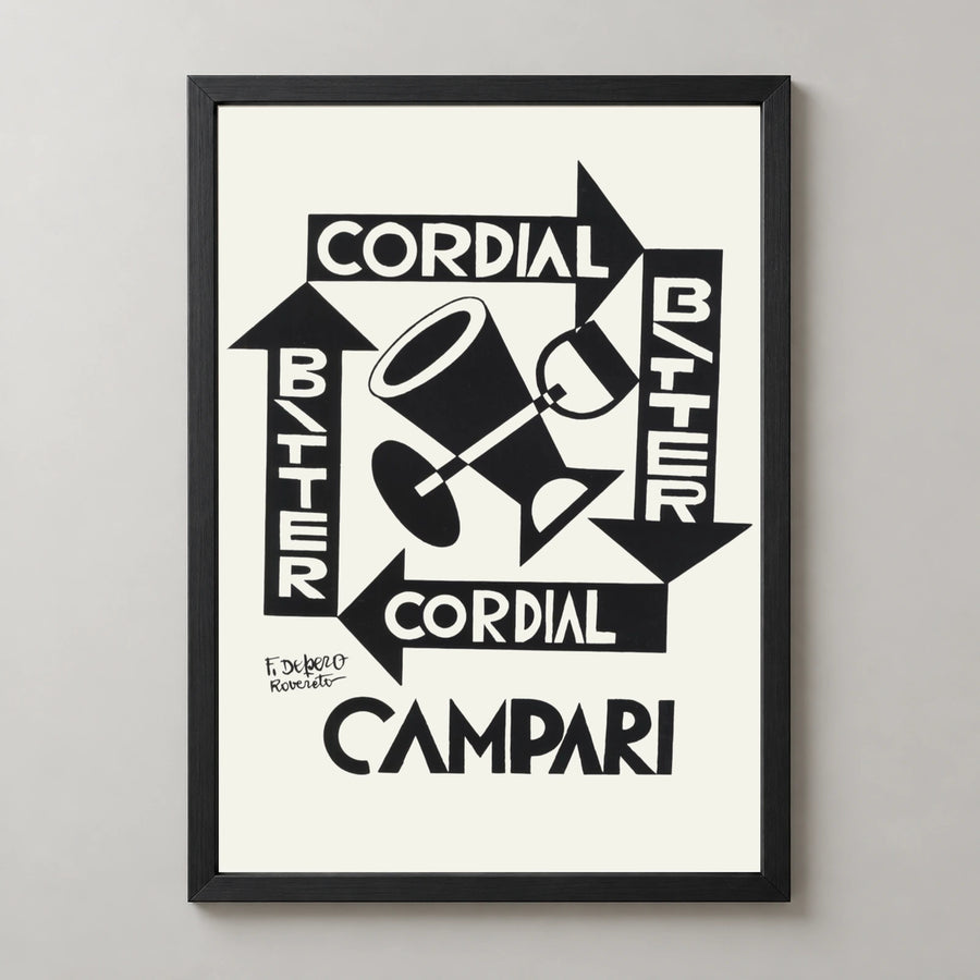 Cordial Bitter Campari Geometric Drinks Poster — black frame studio view