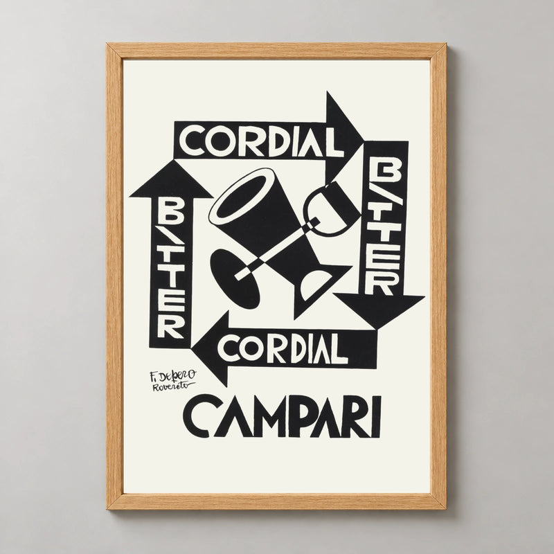 Cordial Bitter Campari Geometric Drinks Poster — wood frame studio view