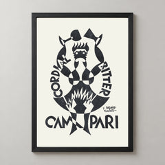 Campari Black and White Toasting Figure Poster — black frame studio view