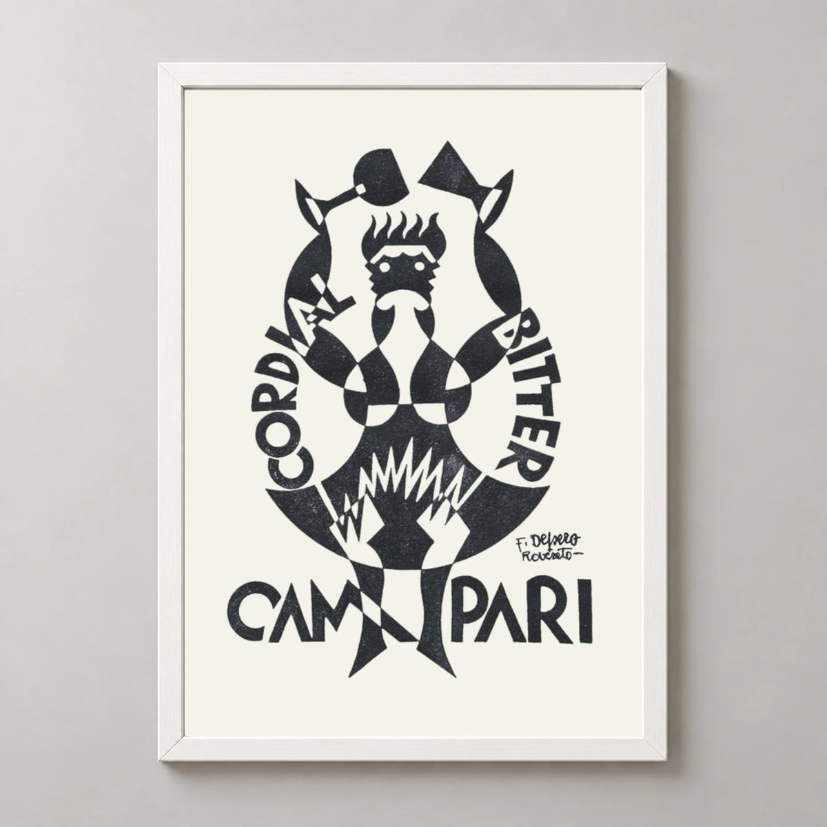 Campari Black and White Toasting Figure Poster — white frame studio view