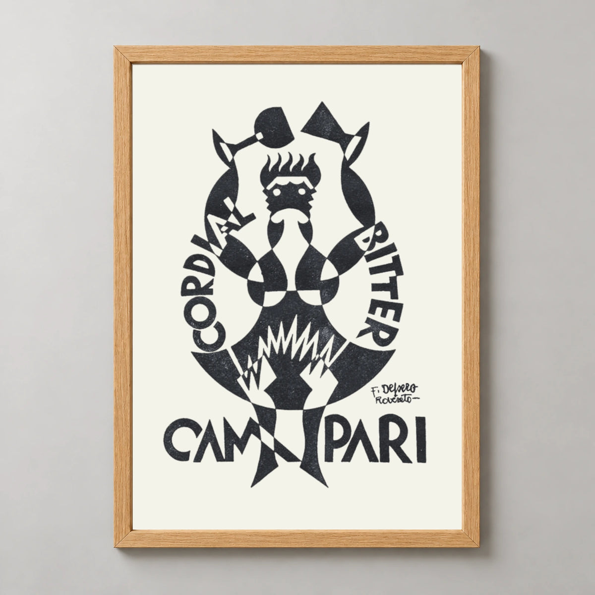 Campari Black and White Toasting Figure Poster — wood frame studio view