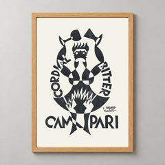 Campari Black and White Toasting Figure Poster — wood frame studio view
