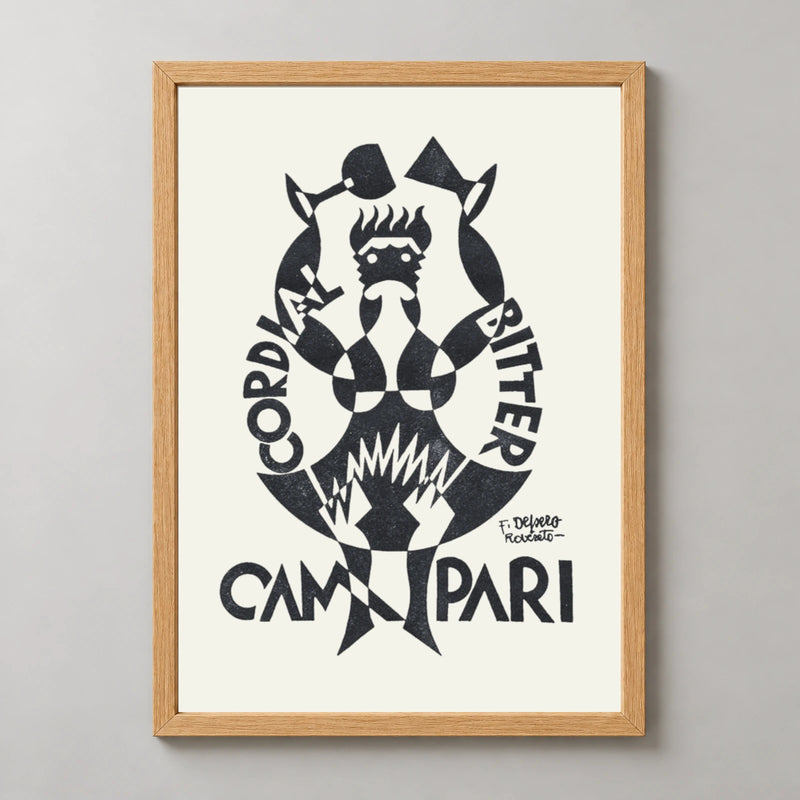 Campari Black and White Toasting Figure Poster — wood frame studio view