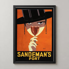 Sandeman's Port Woman in Black Hat Poster — black frame studio view