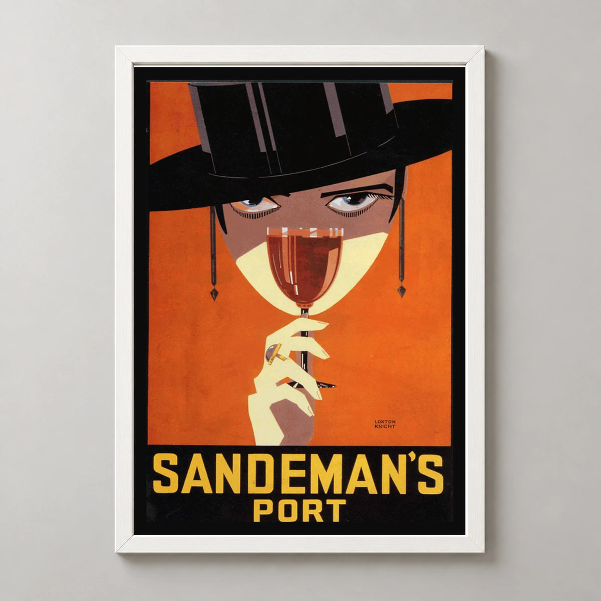 Sandeman's Port Woman in Black Hat Poster — white frame studio view
