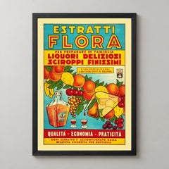 Estratti Flora Italian Fruit Advertisement Poster — black frame studio view