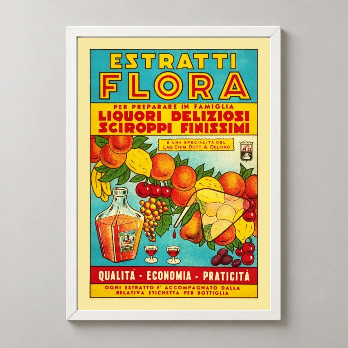 Estratti Flora Italian Fruit Advertisement Poster — white frame studio view