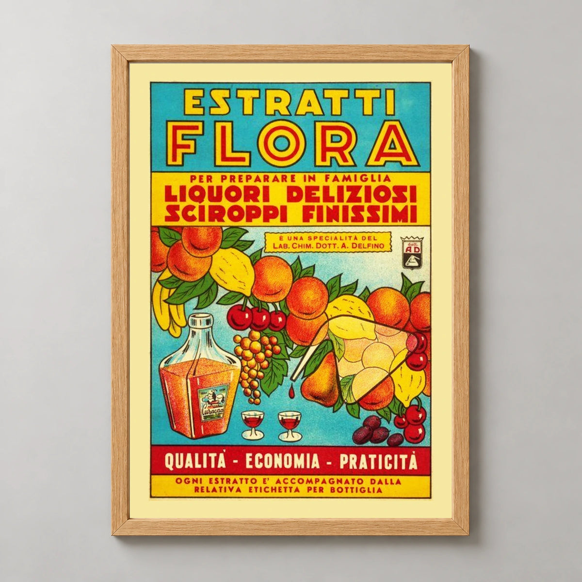 Estratti Flora Italian Fruit Advertisement Poster — wood frame studio view