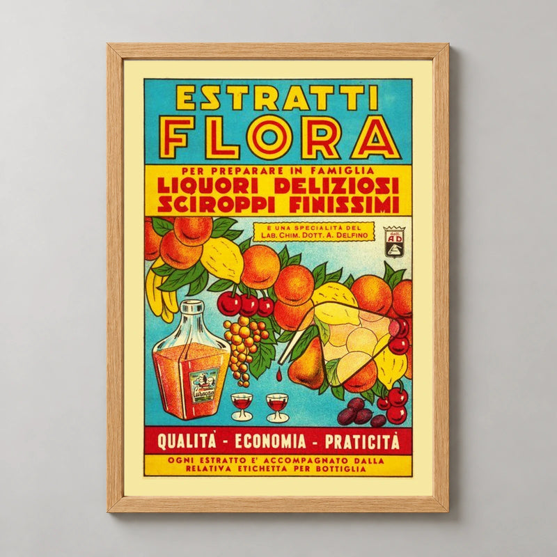 Estratti Flora Italian Fruit Advertisement Poster — wood frame studio view