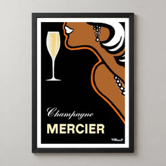 Mercier Champagne Profile Poster by Villemot — black frame studio view