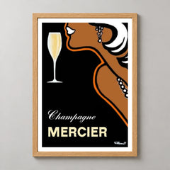Mercier Champagne Profile Poster by Villemot — wood frame studio view