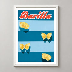 Barilla Pasta Blue Stripes Poster — white frame studio view