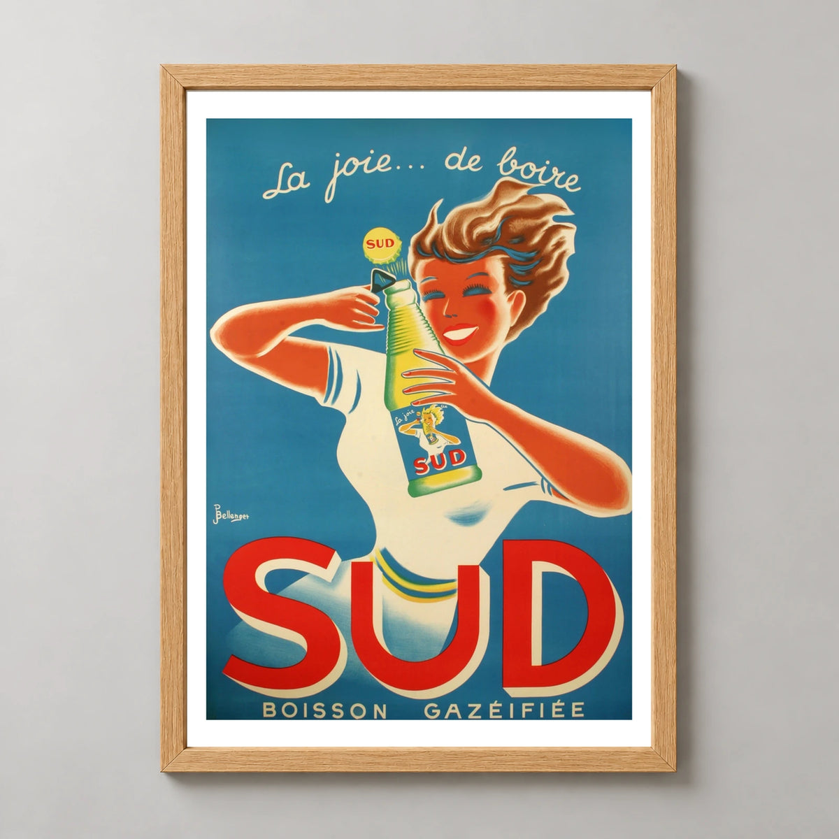 Sud La Joie de Boire Soda Poster — wood frame studio view