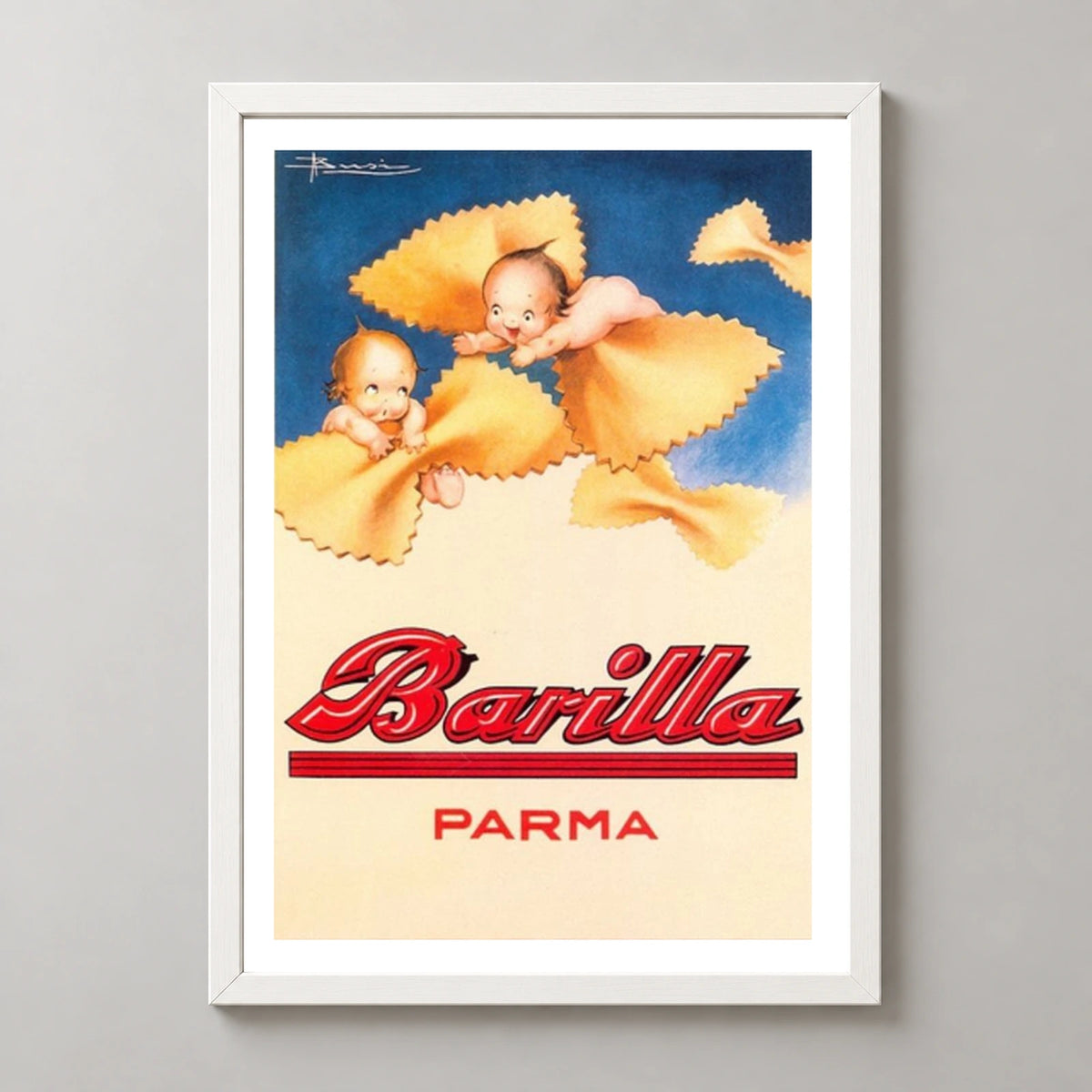 Barilla Parma Pasta Babies Poster — white frame studio view