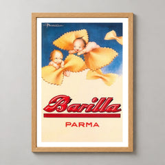 Barilla Parma Pasta Babies Poster — wood frame studio view