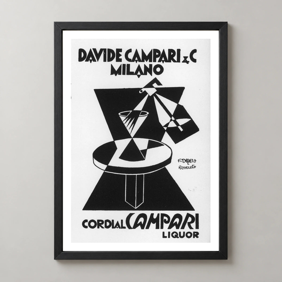Cordial Campari Geometric Table Poster — black frame studio view