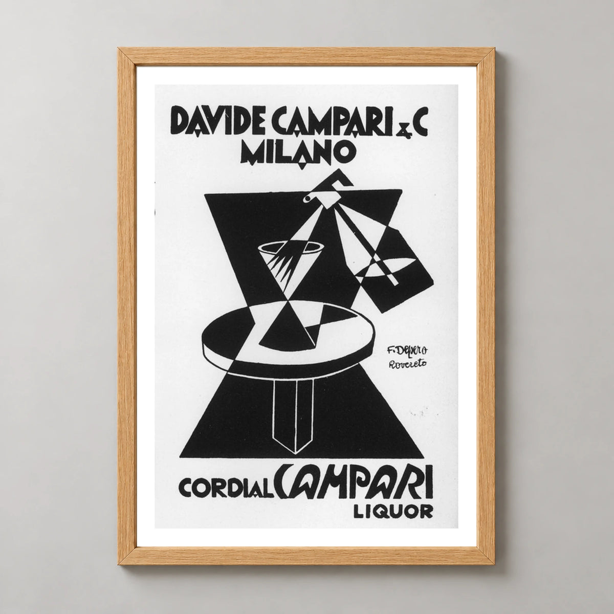 Cordial Campari Geometric Table Poster — wood frame studio view