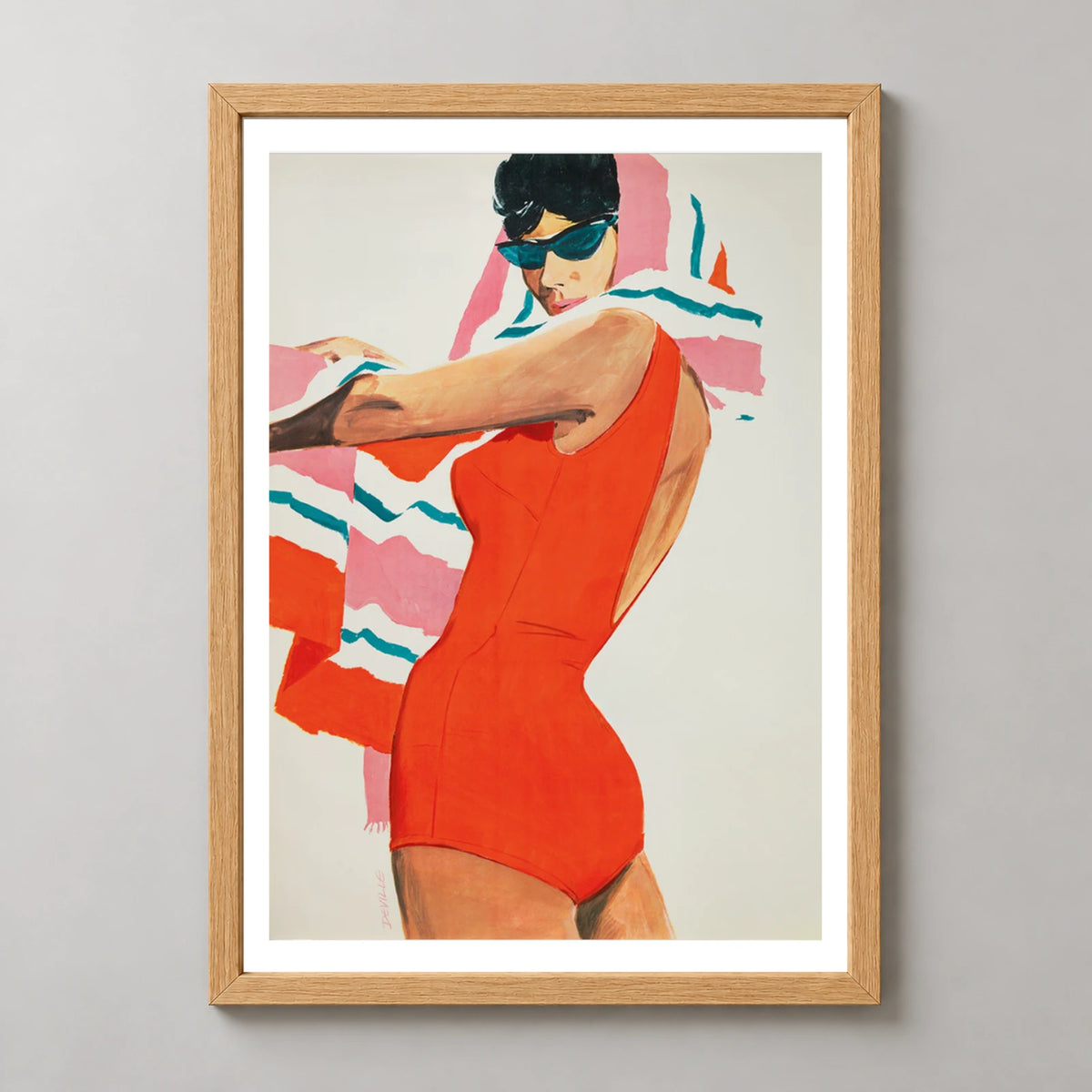 Lahco Red Swimsuit Poster — wood frame studio view