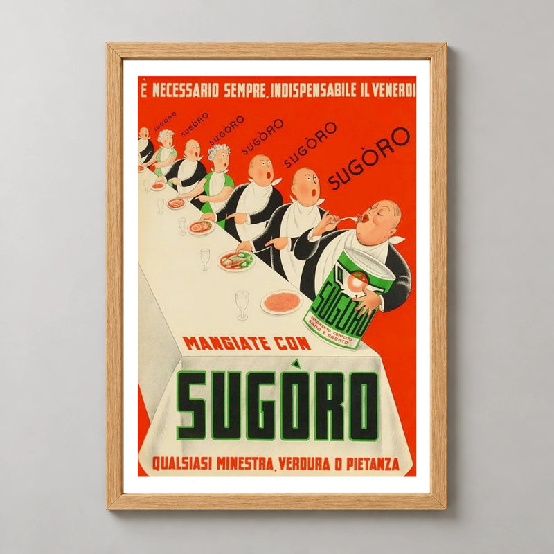 Sugoro Soup Dining Poster — wood frame studio view