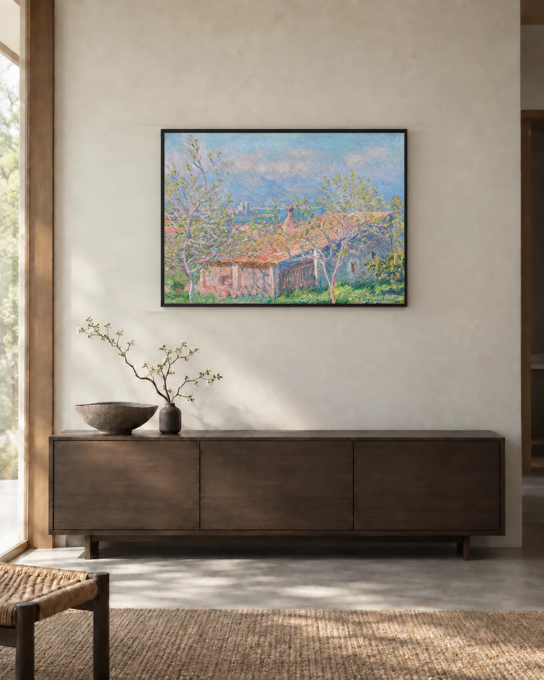Gardener’s House at Antibes Art Print by Claude Monet in a styled interior