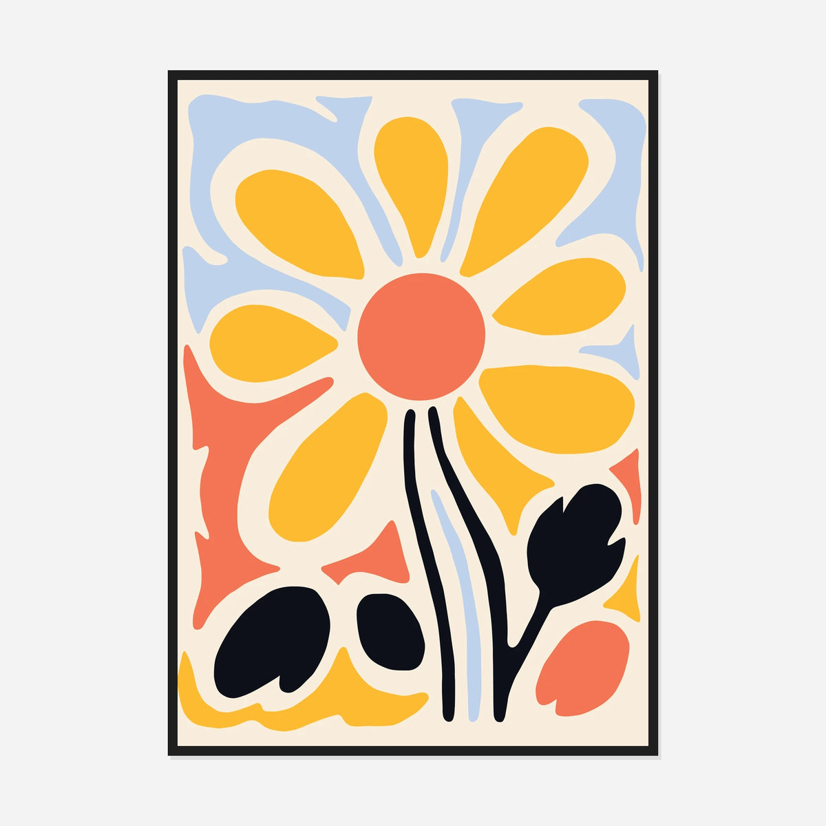Golden Flower Study — front view in a black frame