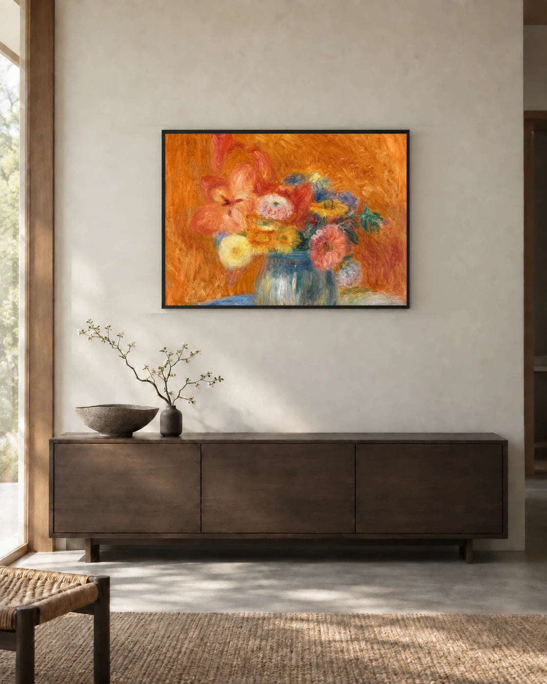 Green Bowl of Flowers Art Print in a styled interior