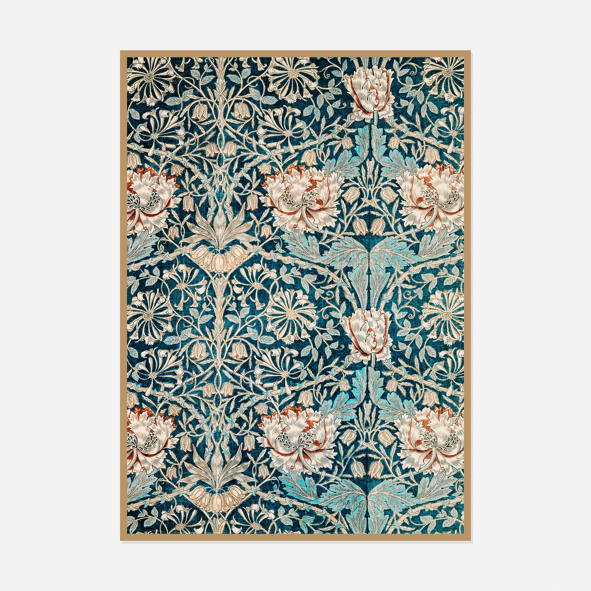Honeysuckle Pattern — front view in a natural wood frame