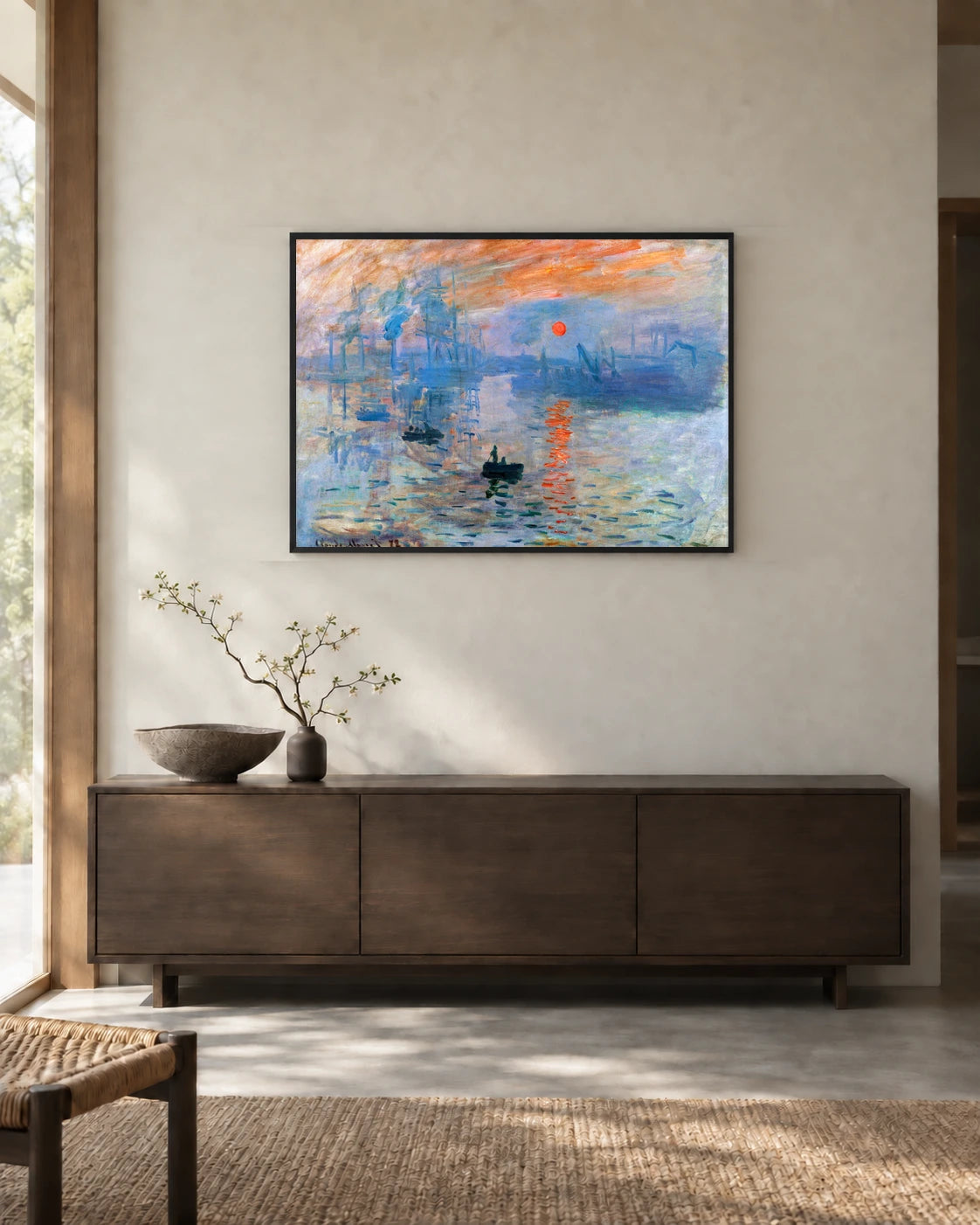 Impression, Sunrise Art Print by Claude Monet in a styled interior