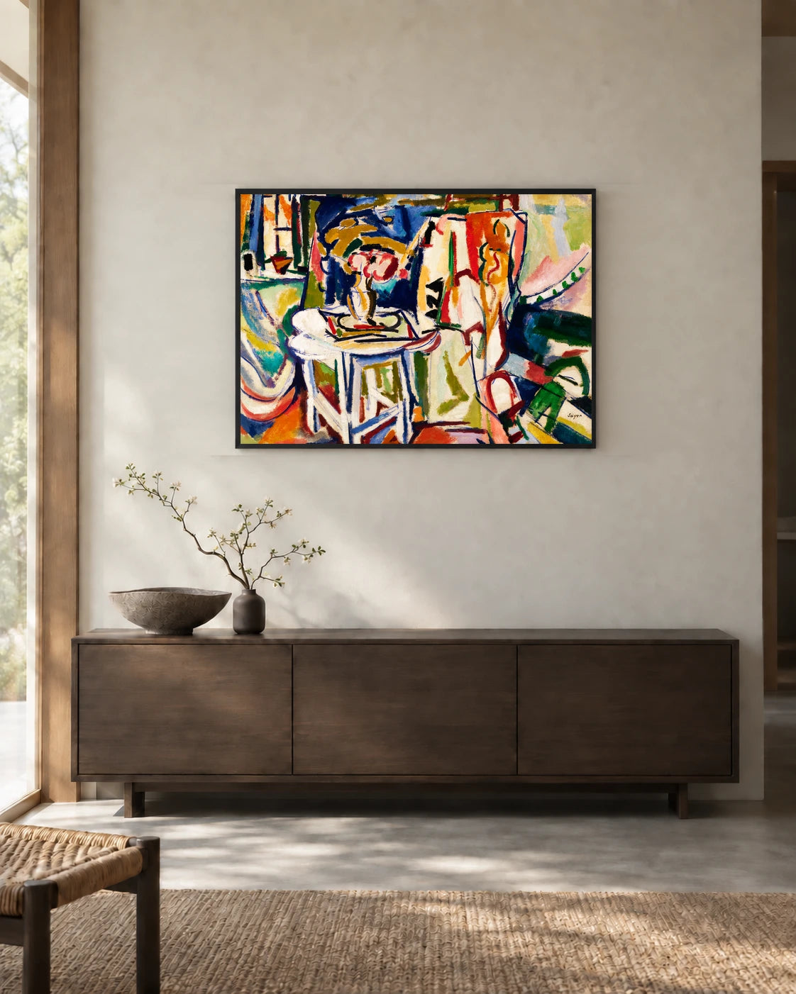Interior with Flowers Art Print in a styled interior