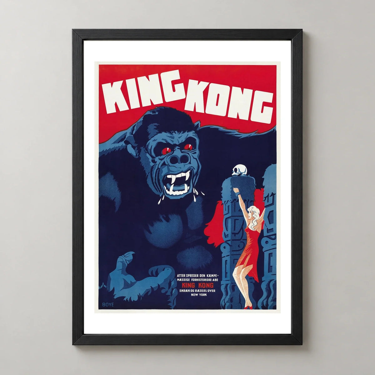 King Kong Danish Vintage Movie Poster (1933) in a black frame, front view