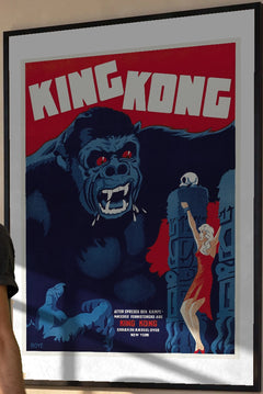 King Kong Danish Vintage Movie Poster (1933) in a black frame; close-up of the framed artwork.