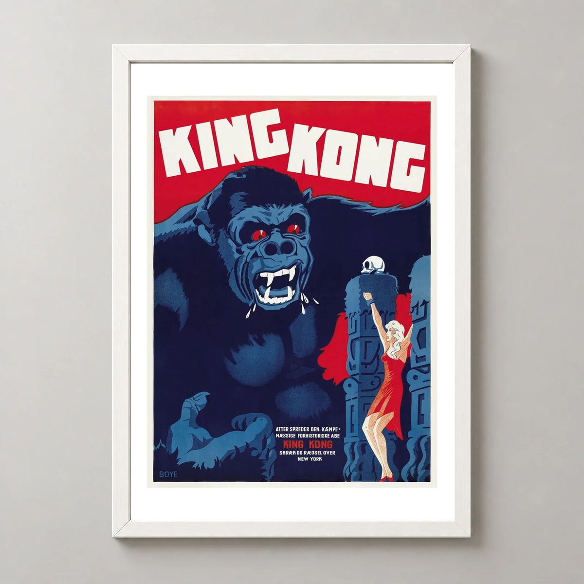 King Kong Danish Vintage Movie Poster (1933) in a white frame, front view