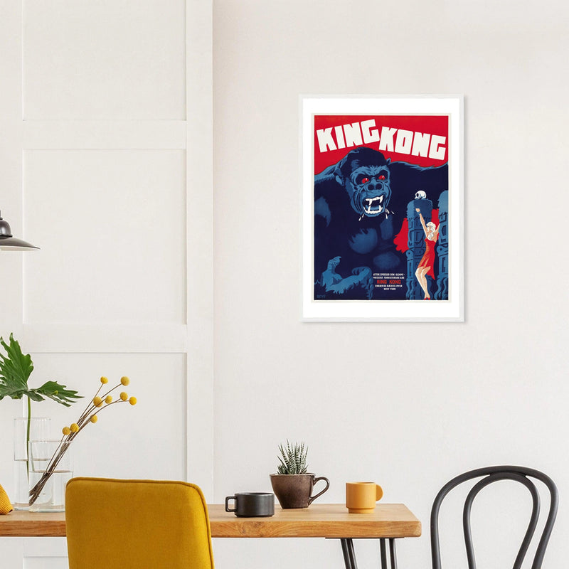 King Kong — Danish Poster in a white frame above a dining table; styled room mockup