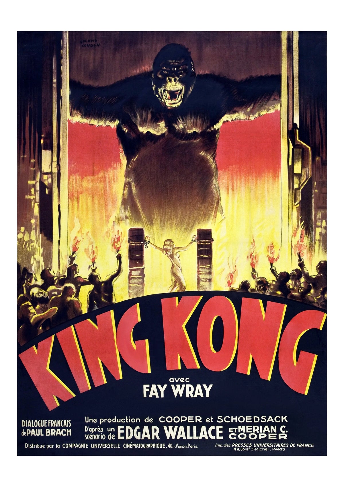 King Kong French Vintage Movie Poster (1933) — front view in a black frame