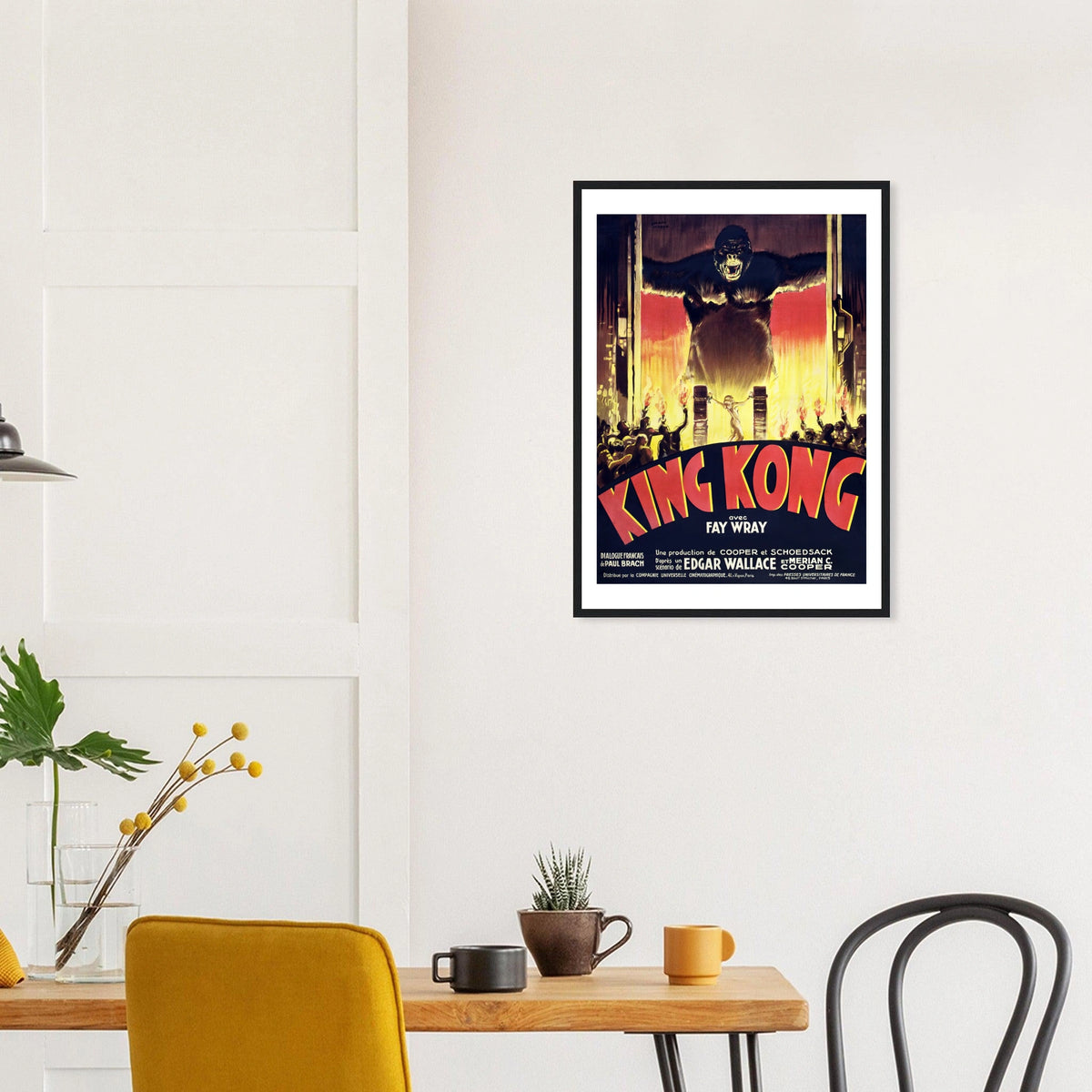 King Kong — French Poster in a black frame above a dining table; styled room mockup
